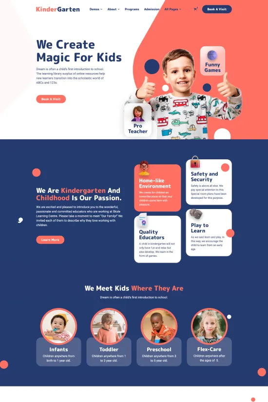 Creative Red Playful Kindergarten Webflow website template.