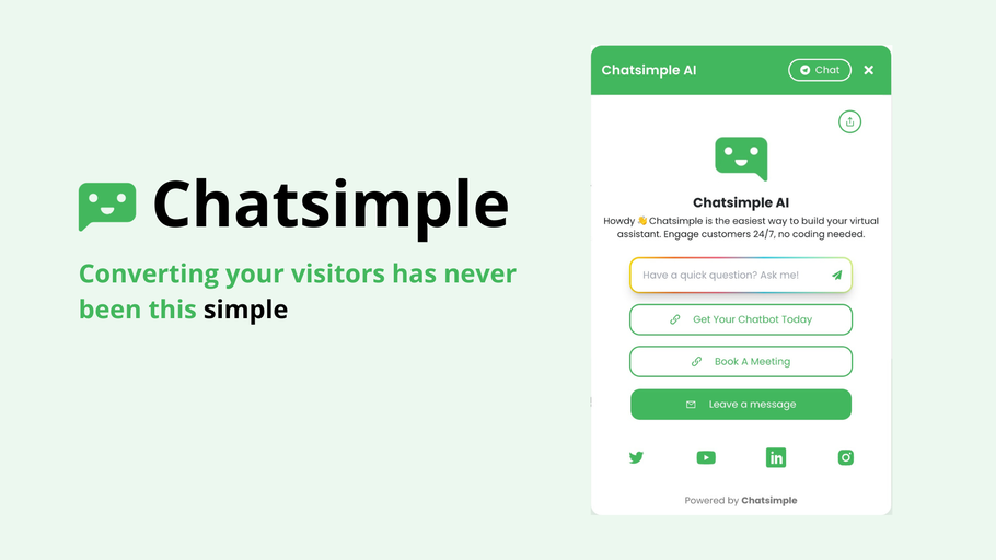 Enhance customer interactions with Chatsimple AI Chatbot, a powerful tool for Webflow app. Build, embed, and monitor chatbots seamlessly. Automate FAQs, prequalify leads, and track performance easily. Ideal for Webflow designers & developers seeking efficient lead generation and improved user engagement.