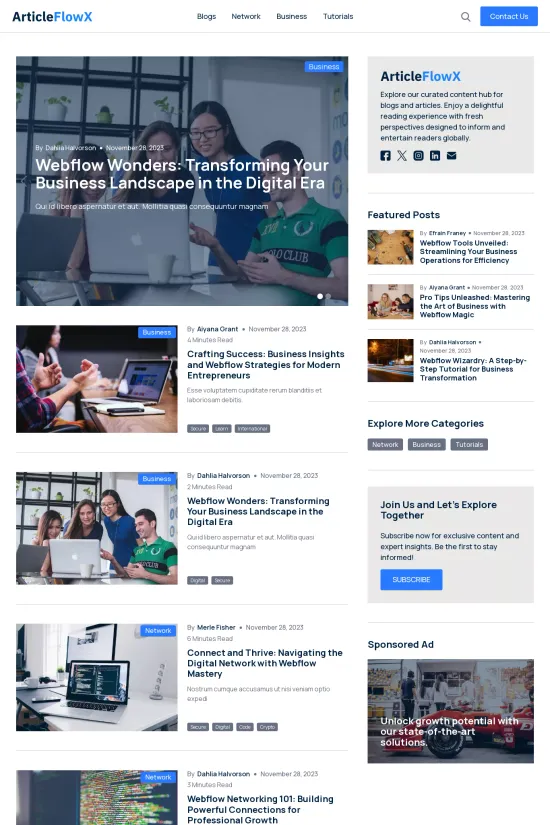 Technology Modern Blogging Slate Blue Webflow website template
