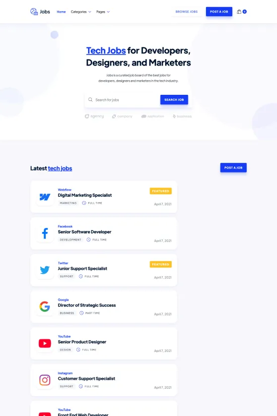 Professional Job Board Minimalist Webflow Website Template