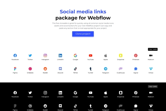 Social media icons buttons Webflow cloneable