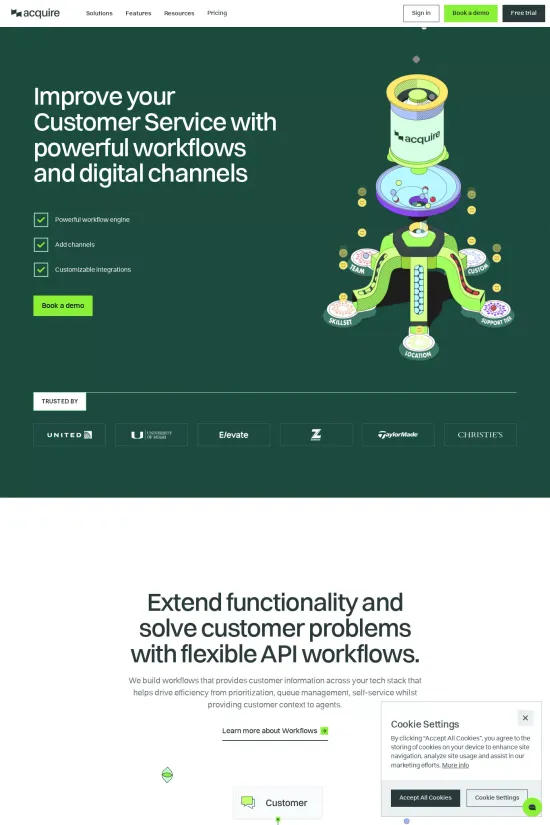 Webflow website example Customer Service Modern Green