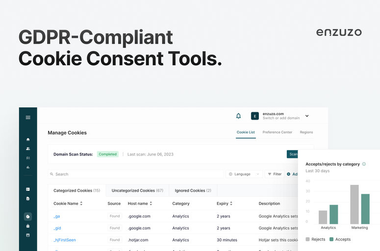 Safeguard your Webflow site with Enzuzo Data Privacy, the essential Webflow app for efficient data privacy management. Build custom privacy tools, manage cookie consent logs, and ensure GDPR & CCPA compliance effortlessly. Streamline compliance workflows with this agile and responsive app.