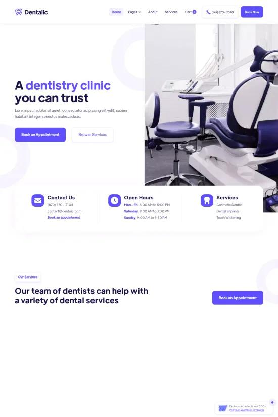 Medical Dentistry  Blue Modern Webflow Website Template