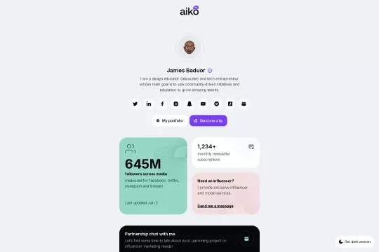 Aiko link-in-bio Webflow cloneable