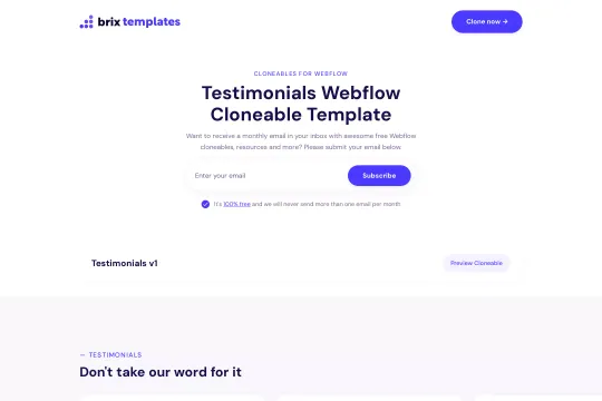 Premade Testimonials Webflow Cloneable