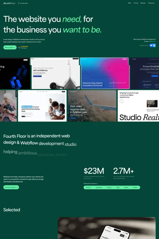 Modern Green Web Development Sans-serif Webflow Website Example.