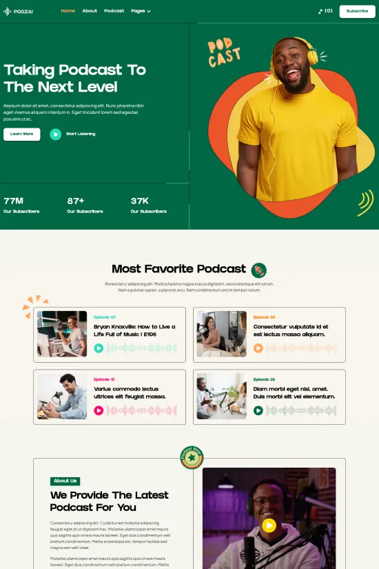 Vibrant Green Podcasting Webflow website template