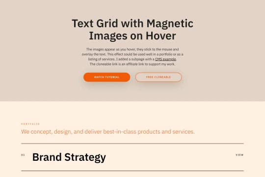 Magnetic Interactions Images Hover Webflow cloneable