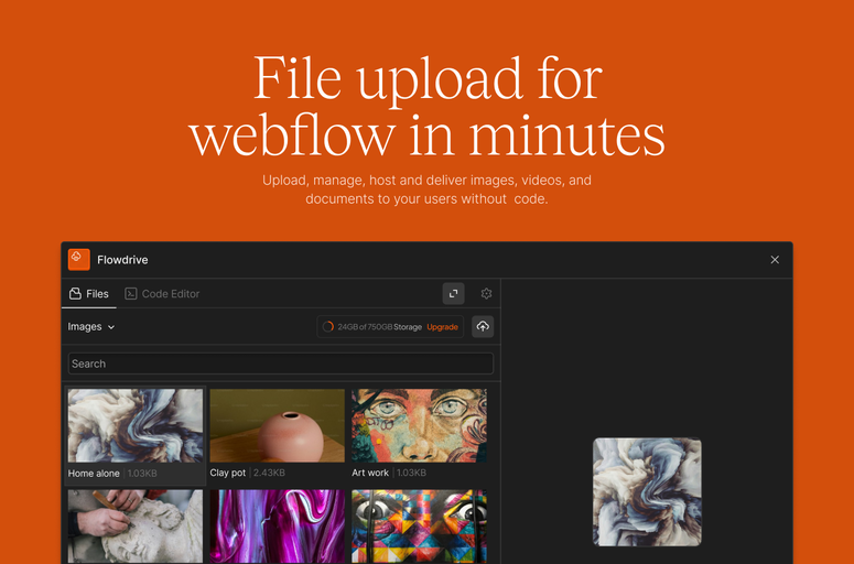Enhance your Webflow experience with Flowdrive app: streamline file management tasks, boost productivity, and enjoy cost-efficient hosting. Ideal for designers, developers, and teams seeking efficient file management within the Webflow ecosystem.