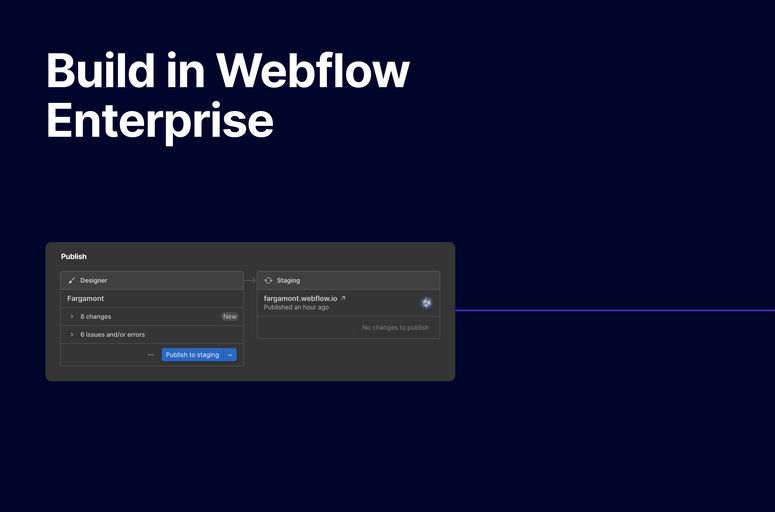 Enhance deployment control, security, scalability, and flexibility with Wes, a sophisticated toolkit exclusively for Webflow Enterprise users. Tailored deployment flows, GDPR-specific server deployment, change detection, and per-page publishing features optimize Webflow projects. Enjoy enhanced security features, including locked CSS and integrations with popular platforms for seamless workflows. Optimize Webflow projects for large organizations with Wes.