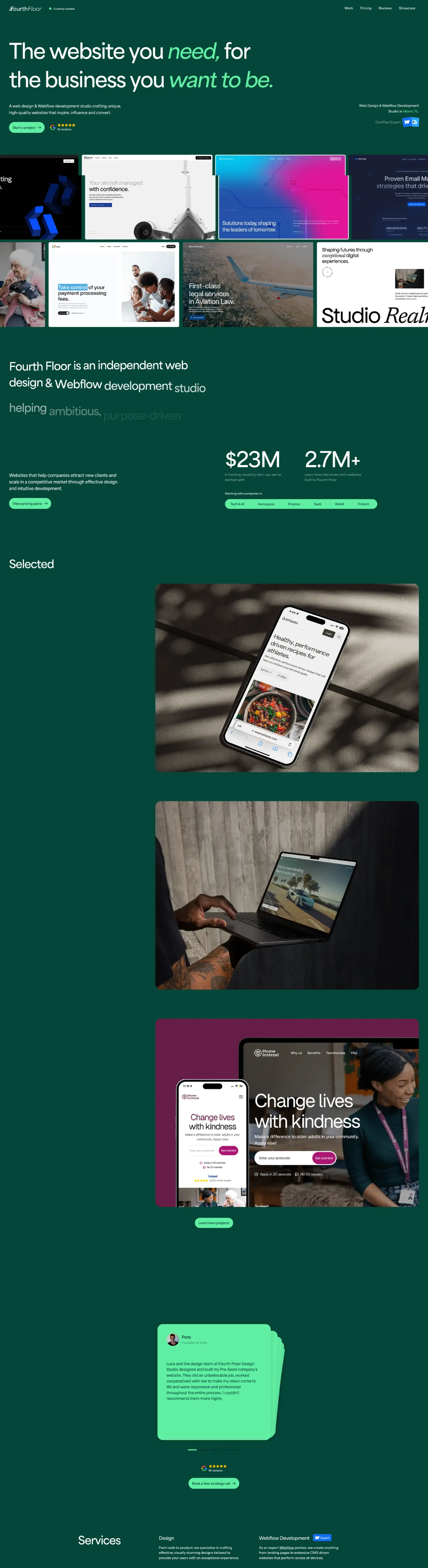 Modern Green Web Development Sans-serif Webflow Website Example.