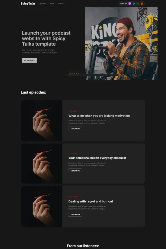 Entertainment Podcast Black Minimalist Webflow website template