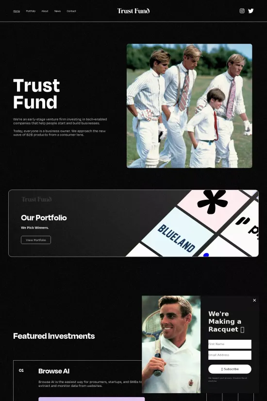 Elegant Black Sans-serif Venture Capital Webflow Website Example Finance